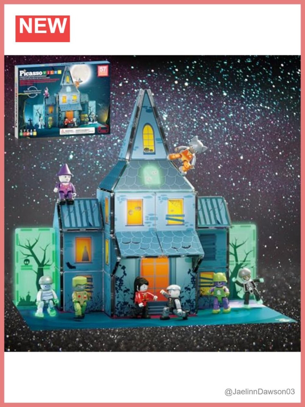 Magnetic Tiles 57 Piece Haunted House STEM Building Set with Action Figures